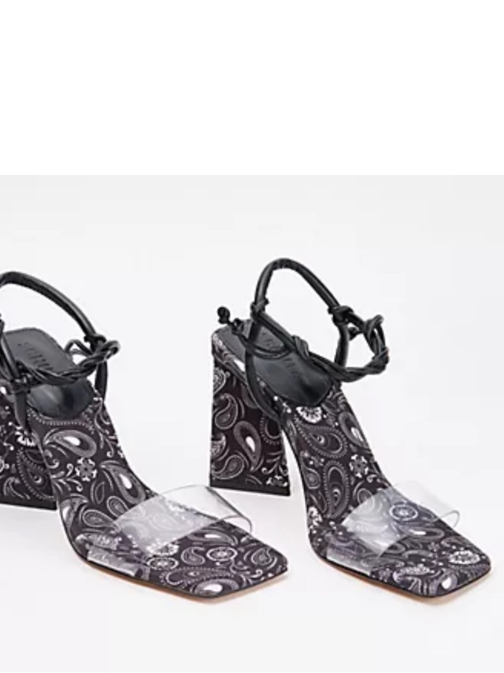 SCHUTZ Tie Front Heeled Sandals Mayala heels bandana print size 7 new black